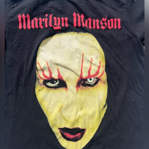 Men's Marilyn Manson T-Shirt Black Face NO SIZE Metal Rock Portrait 90s Goth Art - Picture 2 of 13